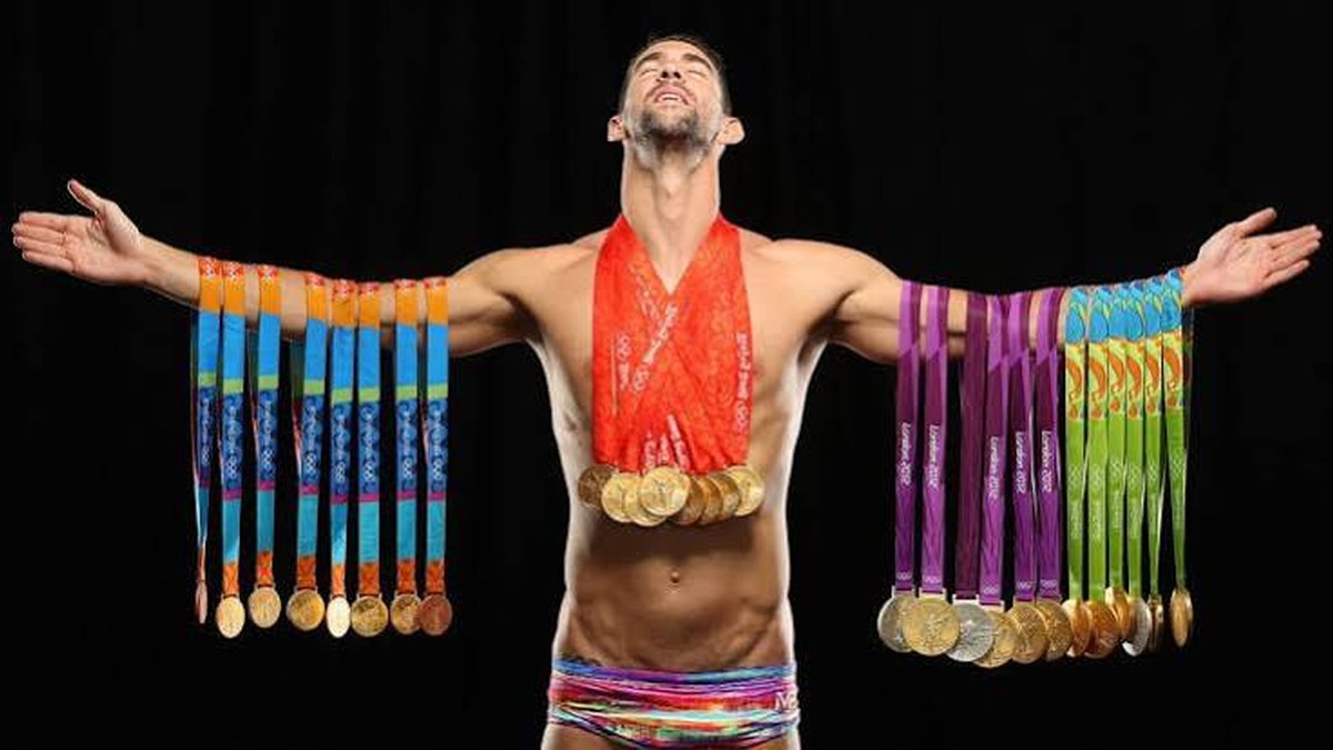 Michael Phelps with medals
